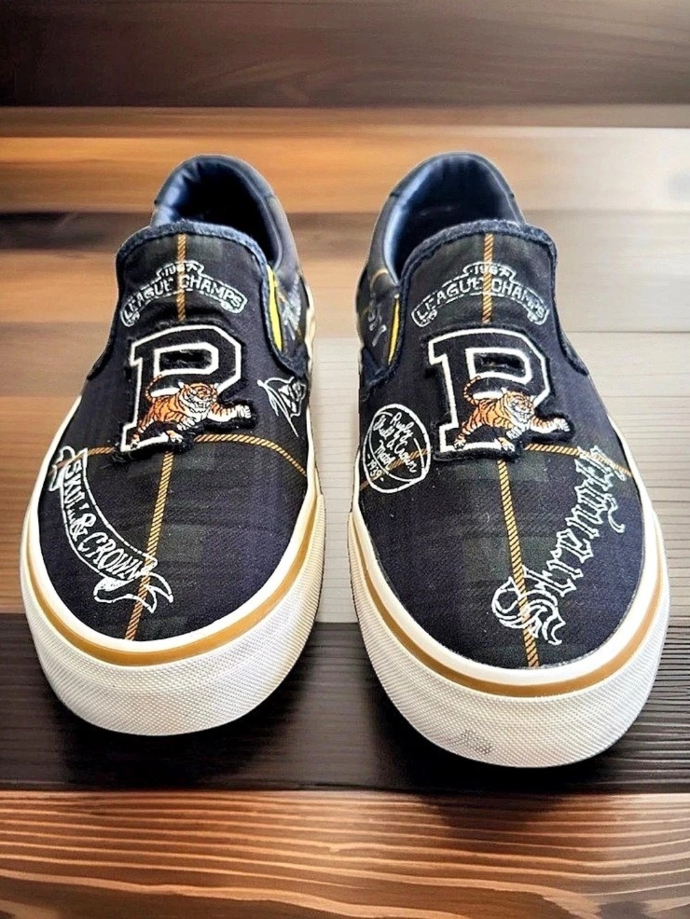 Old Boys Plaid Slip-On Sneakers in Black & White